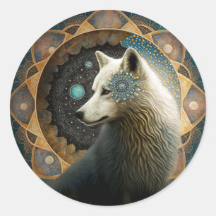 Adesivo Redondo Wolf Mandala Branco
