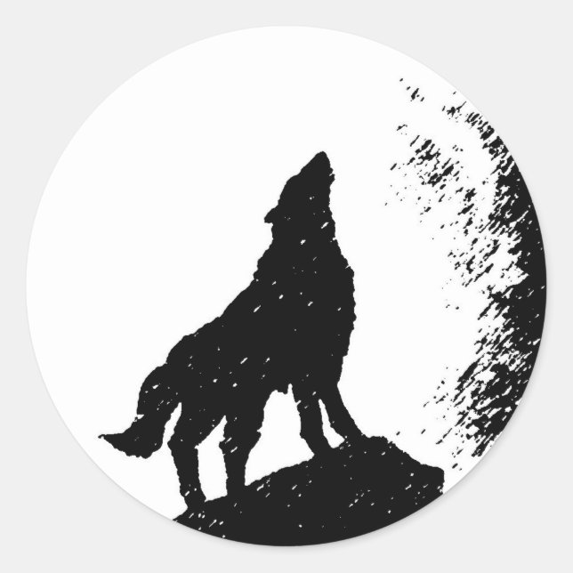 Adesivo Redondo Wolf & Moon Silhoutte (Frente)