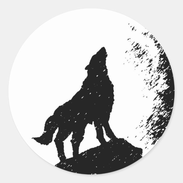 Adesivo Redondo Wolf & Moon Silhoutte (Frente)