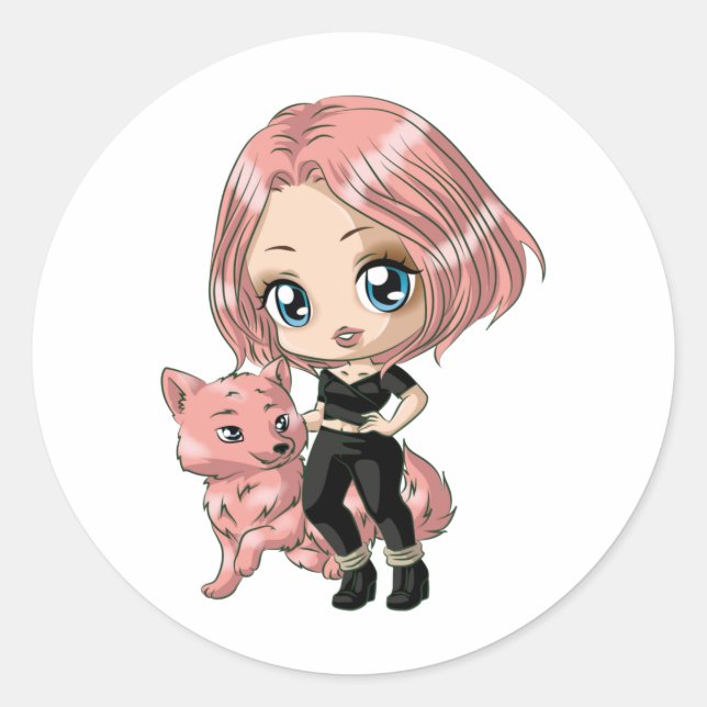 Adesivo Redondo Wolf Nascer Chibi Stickers (Frente)