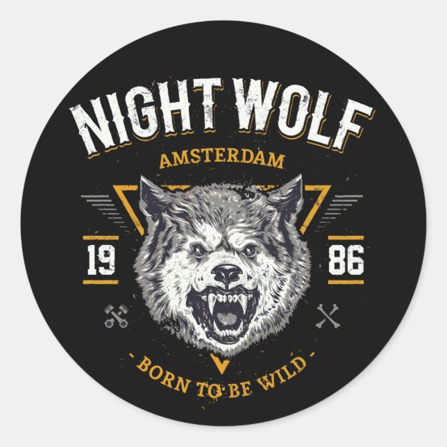 Adesivo Redondo Wolf Night Amsterdam Melhor Presente (Frente)