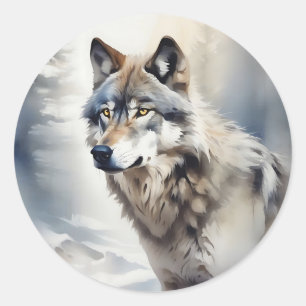 Adesivo Redondo Wolf Retrato em Molho d'Água
