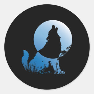 Adesivo Redondo Wolf Silhouette Wolf Nature Lover