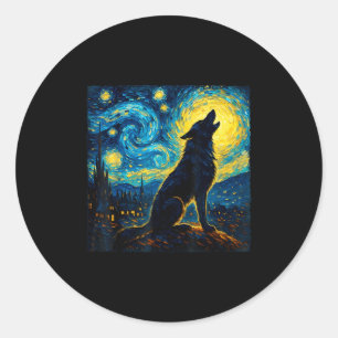 Adesivo Redondo Wolf Starry Night Howling Moon Engraçado Para Home