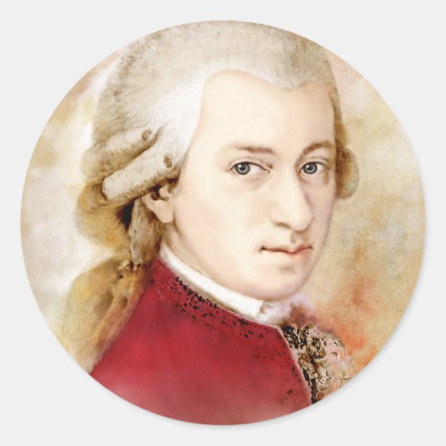 Adesivo Redondo Wolfgang Amadeus Mozart im Aquarell Stil (Frente)