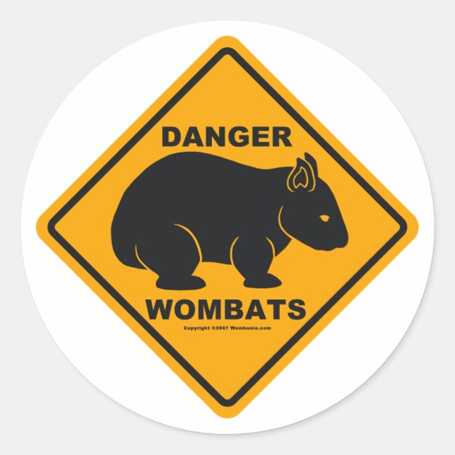 Adesivo Redondo Wombat Danger Road Sign (Frente)