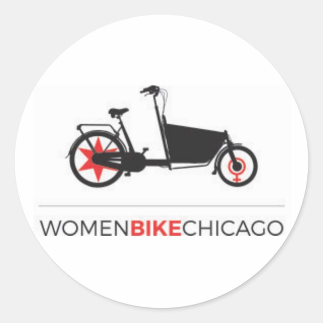 Adesivo Redondo Women BIke Chicago - Design de bicicleta de carga (Frente)