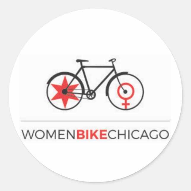 Adesivo Redondo Women Bike Chicago - Viagem ao trabalho de Bike (Frente)