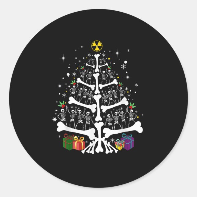 Adesivo Redondo Women Radiology Skeleton Christmas Tree Xray Tech  (Frente)