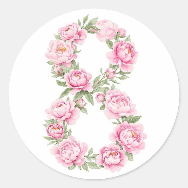 Adesivo Redondo Women’s Day Peony Flower for March 8  (Frente)