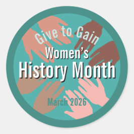 Adesivo Redondo Women’s History Month March 2026 Give to gain