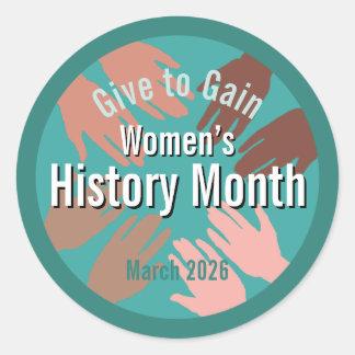 Adesivo Redondo Women’s History Month March 2026 Give to gain