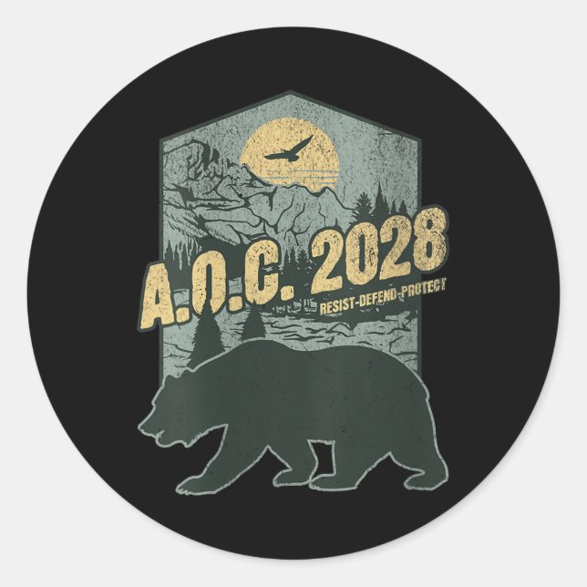 Adesivo Redondo Womens Aoc 2028 Para Presidente Resiste Bear Alexa (Frente)