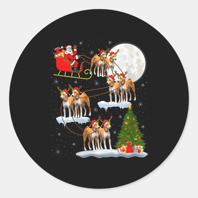 Adesivo Redondo Womens Basenji Dog Santa Sleigh Flying Funny Magic (Frente)
