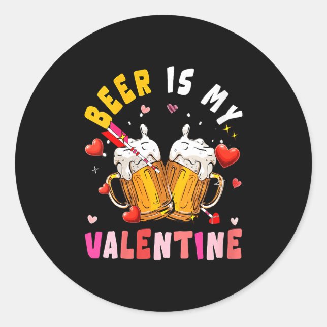 Adesivo Redondo Women's Beer Is My Valentine Hearts Matching Drink (Frente)
