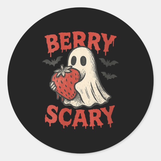 Adesivo Redondo Womens Berry Y Cute Ghost Strawberry Halloween Pun (Frente)