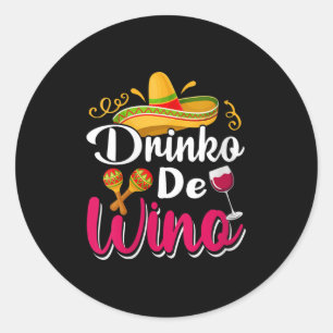 Adesivo Redondo Womens Cinco De Mayo Sombrero Drinko De Wino V-nec
