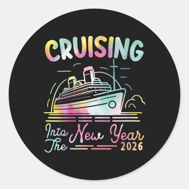 Adesivo Redondo Womens Cruising Into New Year 2026 Countdown Party (Frente)