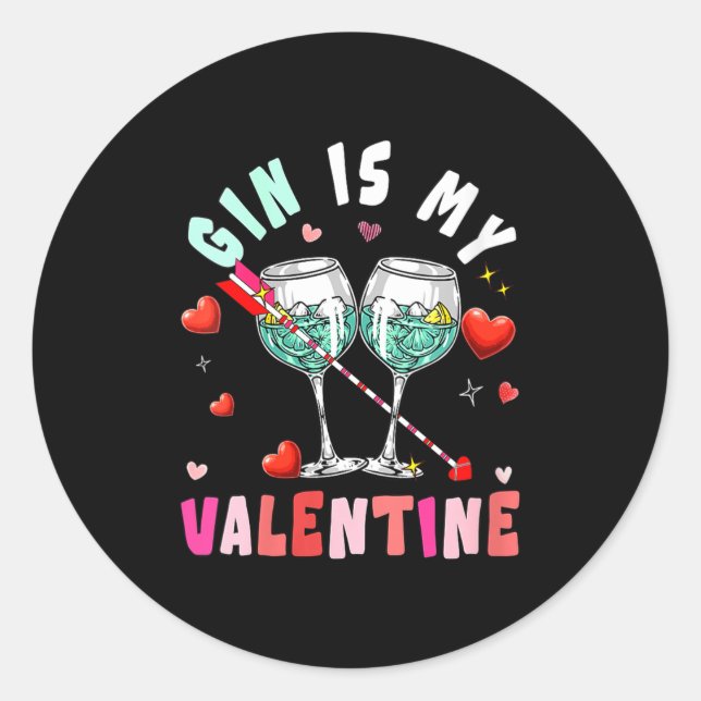 Adesivo Redondo Women's Gin Is My Valentine Hearts Matching Drinke (Frente)