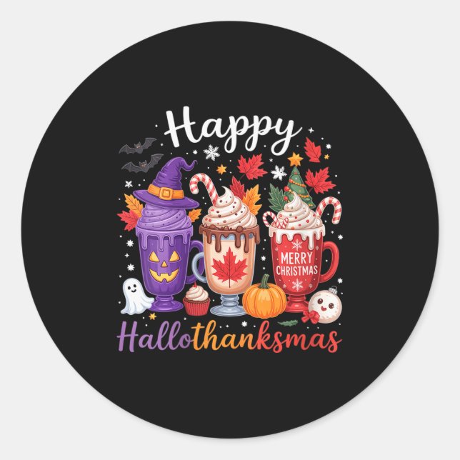 Adesivo Redondo Womens Happy Hallothanksmas Coffee Lover Halloween (Frente)