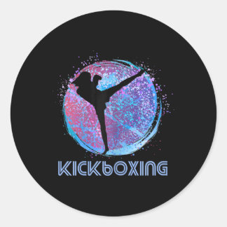 Adesivo Redondo Womens Kickboxing Kickboxer Birthday Silhouette Bl