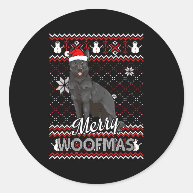 Adesivo Redondo Womens Merry Woofmas Black German Shepherd Dog San (Frente)