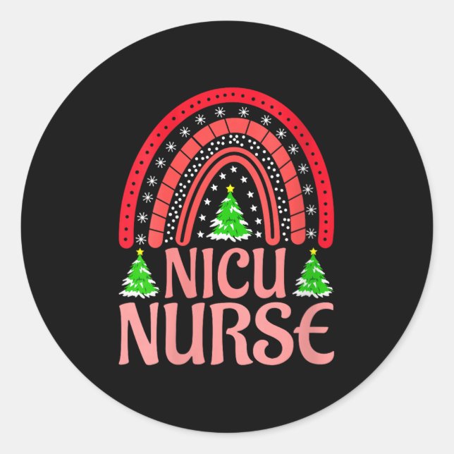 Adesivo Redondo Womens Nicu Nurse Christmas Crew Nurselife Nursing (Frente)