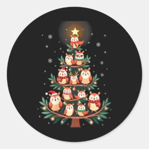 Adesivo Redondo Womens Owl Árvore de Natal Xmas Luzes Xmas Owl Lov