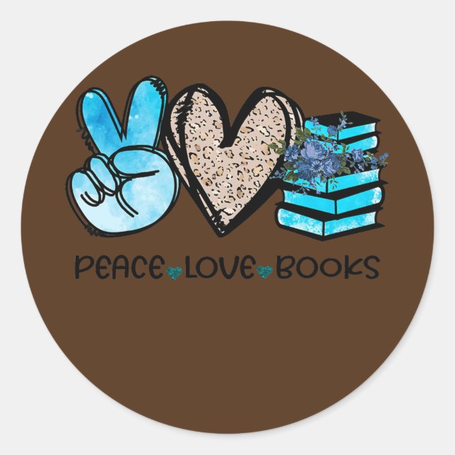 Adesivo Redondo Womens Peace Love Books Biblioteca de leitura (Frente)