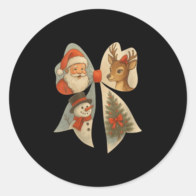 Adesivo Redondo Womens Preppy Christmas Coquette Bow Reindeer Snow (Frente)