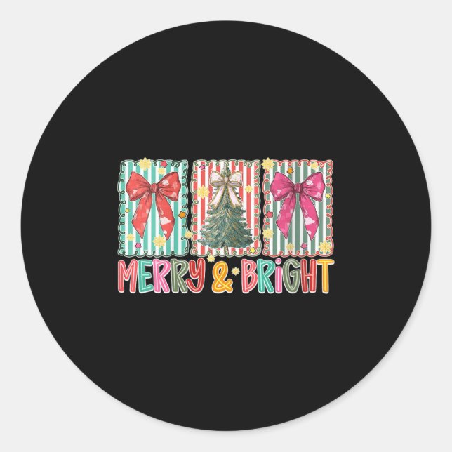 Adesivo Redondo Womens Preppy Coquette Bow Christmas Tree Merry An (Frente)
