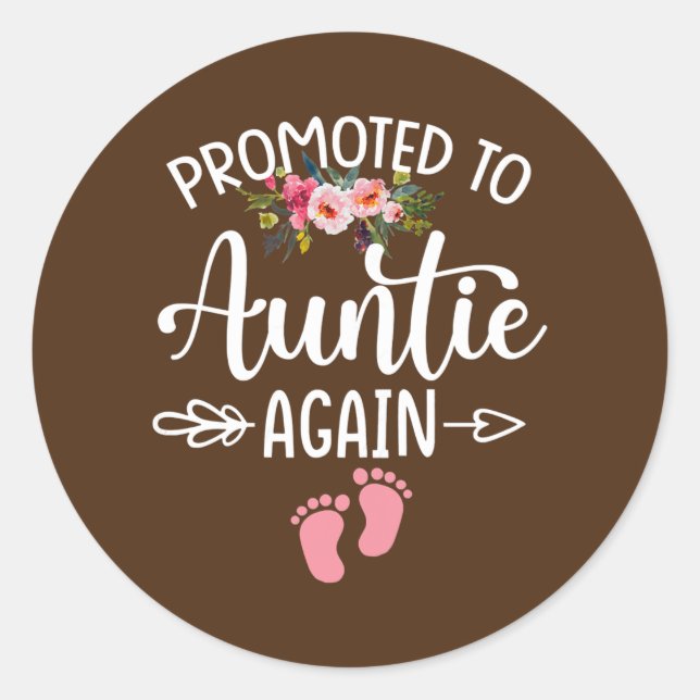 Adesivo Redondo Womens Promoted to Auntie Again Flower New Auntie (Frente)