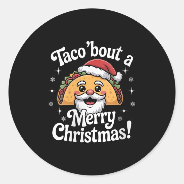 Adesivo Redondo Womens Taco ‘bout A Merry Christmas Food Puns Mexi (Frente)