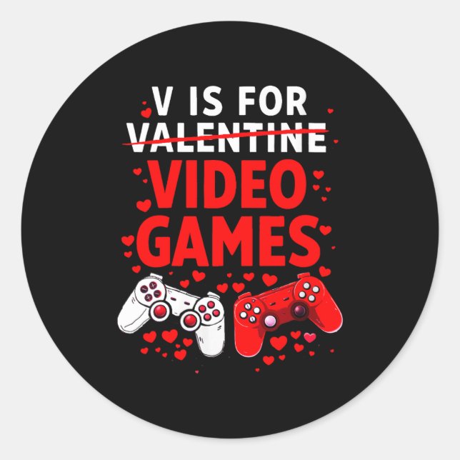 Adesivo Redondo Women's V Is For Video Games Funny Valentines Game (Frente)