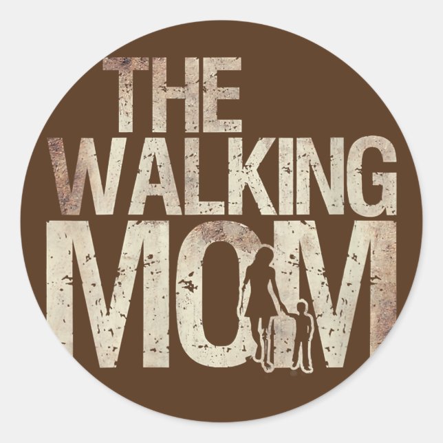 Adesivo Redondo Womens Walking Mom Zombie Woman And Kid Mother's (Frente)