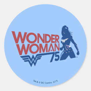 Adesivo Redondo Wonder Woman 75th Anniversary Red & Blue Logo