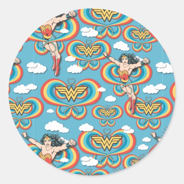 Adesivo Redondo Wonder Woman Flying High Pattern (Frente)