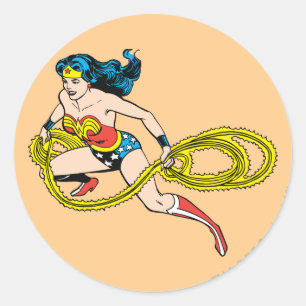 Adesivo Redondo Wonder Woman Swinging Lasso Left