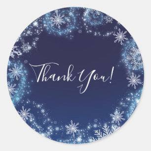 Adesivo Redondo Wonderland Blue & White Snowflakes Favor