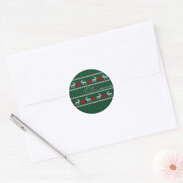 Adesivo Redondo Wonderland de inverno, Reindeer Pine Tree Green (Envelope)