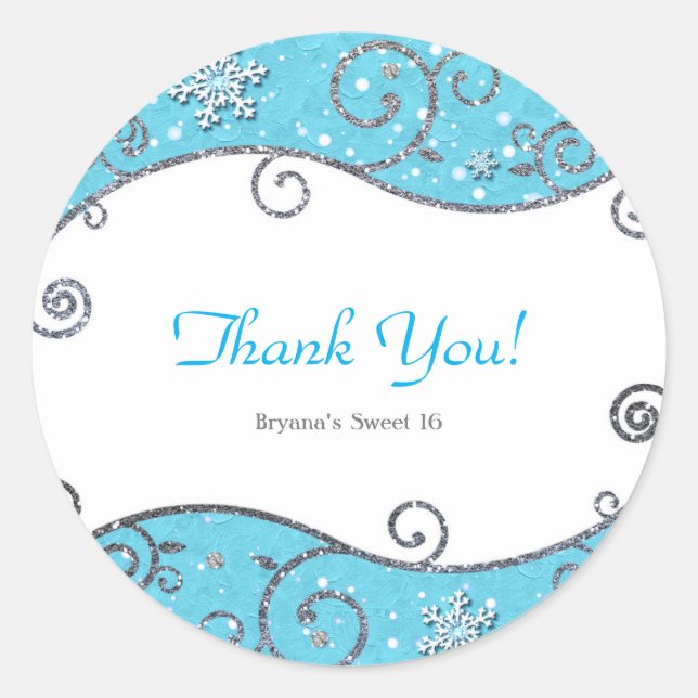 Adesivo Redondo Wonderland Silver Swirls Brilhante Azul (Frente)