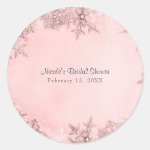 Adesivo Redondo Wonderland Winter Snowflakes Pink Elegante Rosa Su