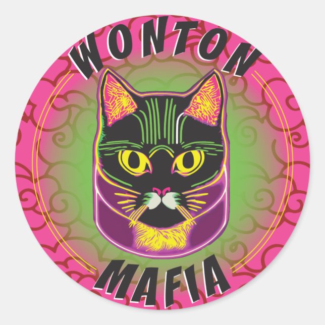 Adesivo Redondo Wonton Mafia Cat Sticker (Frente)