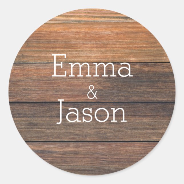 Adesivo Redondo Wood Grain Rustic Names (Frente)