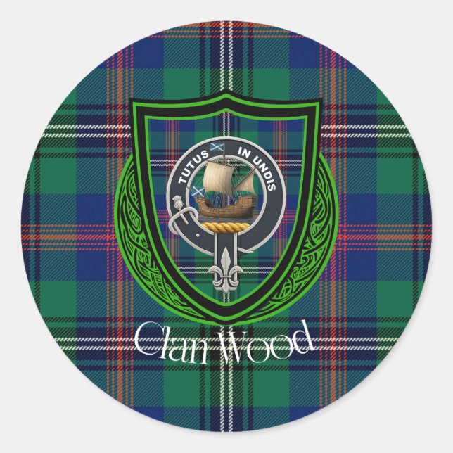 Adesivo Redondo Wood Scottish Clan Tartan & Crest (Frente)