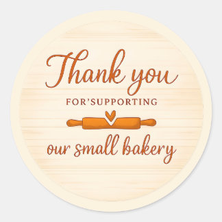 Adesivo Redondo Wood Texture Rolling Pin Bakery Thank You Sticker