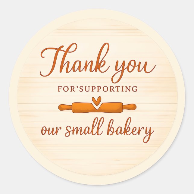 Adesivo Redondo Wood Texture Rolling Pin Bakery Thank You Sticker (Frente)