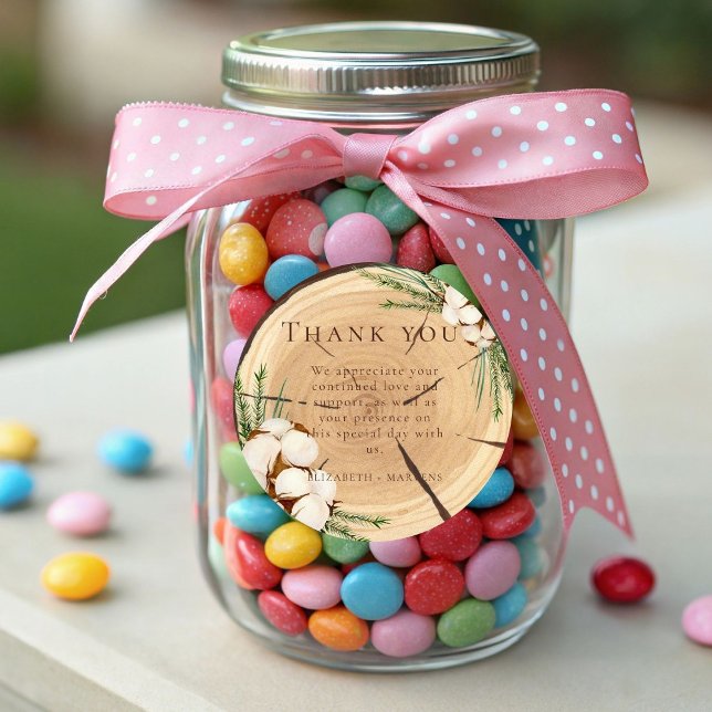 Adesivo Redondo Wooden De Casamento Russo Elegante E Chic Obrigado (Criador carregado)