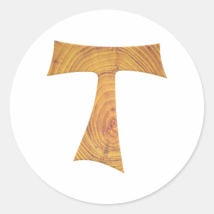 Adesivo Redondo Wooden Look Franciscan Tau Cross