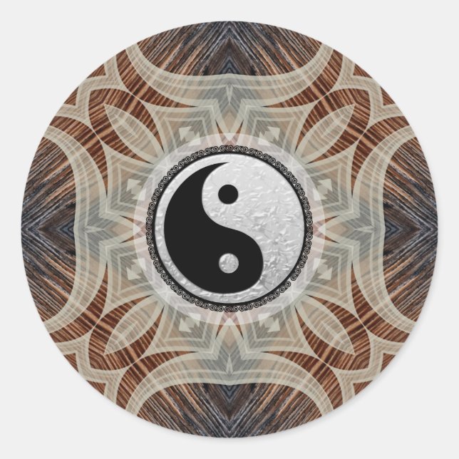 Adesivo Redondo Woodgrain Geométrico Art Yin Yang Sticker (Frente)